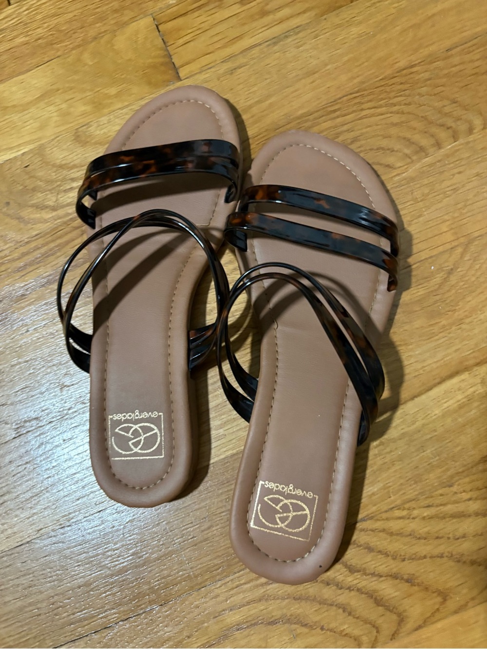 Everglades Tan Slide Sandals with Tortoiseshell Straps